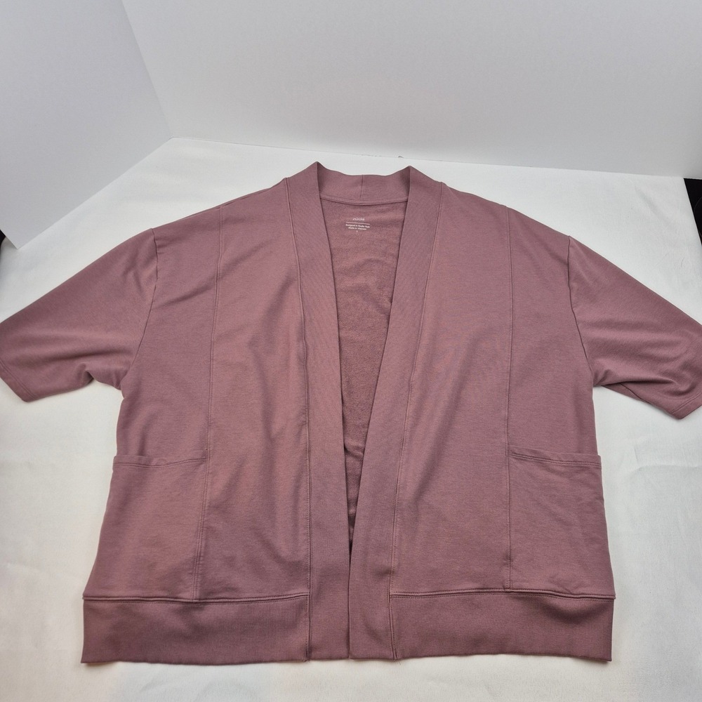 Zuda Open Front Cardigan Kimono L Mauve Knit Long Sleeve Pockets Lightweight - Picture 5 of 13